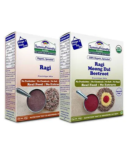 Tummy Friendly Foods Ragi & Ragi Moong Dal Beetroot Porridge Mixes  Packs Set of 2 - 200 gm Each