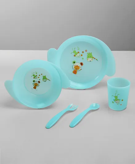 Babyhug 5 Piece Feeding Set Animal Print- Green