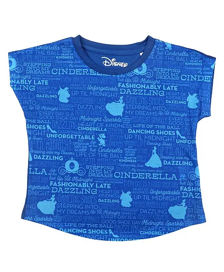 Disney By Crossroads Short Sleeves Princess Text Printed Top - Blue