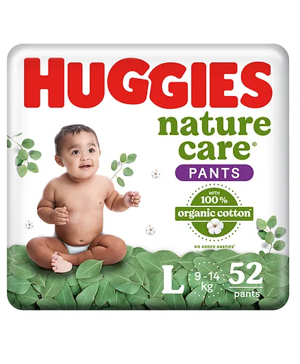 Huggies Nature Care 100% Organic Cotton Premium Baby Diaper Pants Large Size - 52 Pieces
