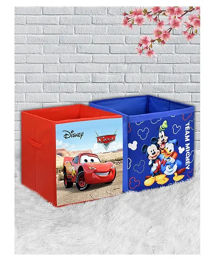 Fun Homes Foldable Storage Box Mickey Mouse & Friends And Disney Cars Print Set Of 2  - Red Blue