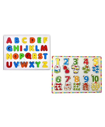 FunBlast 3D Capital Wooden Alphabet & Number Knob Puzzle - Multicolor