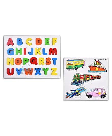 FunBlast Wooden Capital Alphabet & Vehicle Puzzle - Multicolor