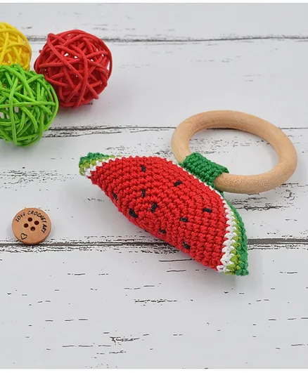 Love Crochet Art Watermelon Crochet Rattle Toy - Red