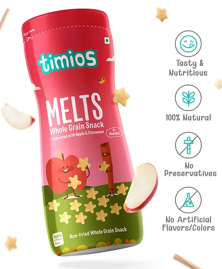 timios Melts Non-Fried No-Maida Wholegrain Star-Shaped Snacks Apple & Cinnamon Flavour - 50 g