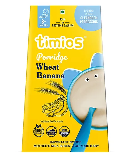 timios Organic Porridge Wheat Banana 100% Natural Health Mix Healthy Wholesome Food Rich In Protein - 200 g