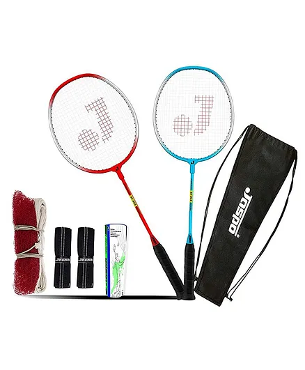 Jaspo GT 303 Pro Badminton Set with Net & Grip - Red Blue
