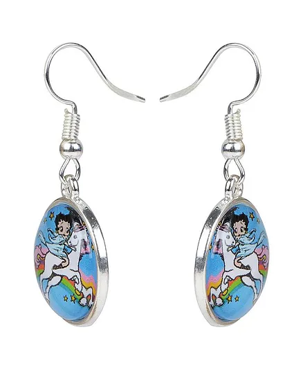 Arendelle Glass Unicorn Earrings  - Silver & Blue