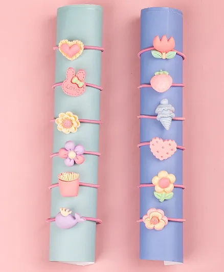 Arendelle Pack Of 12 Floral & Fruits Design Rubber Bands - Multi Colour