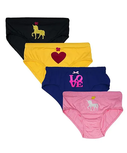 D'chica Love & Unicorn Print Pack Of 4 Assorted Colors Panties - Multi Color