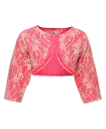 A Little Fable Full Sleeves Floral Lace Shrug - Pink