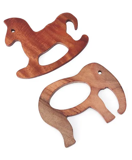 Woods for Dudes Animal Shaped Neem Wood Teether Pack of 2 - Brown