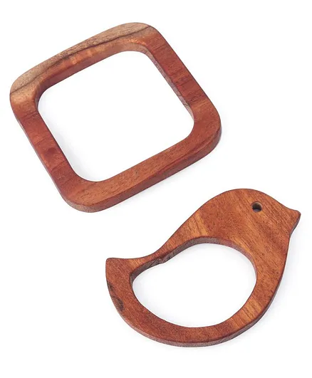 Woods for Dudes Bird & Square Shaped Neem Wood Teether Pack of 2 - Brown