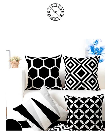Elementary Premium Cotton Geometric Theme Cushion Covers Pack of 4 - Black
