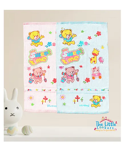 The Little Lookers Large 100% Cotton Towel Pack of 2  Pink Blue -  ( Print May Vary ) 