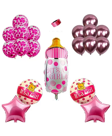 Shopperskart Baby Shower Its A Girl Party Decor Kit Pink - Pack Of 21