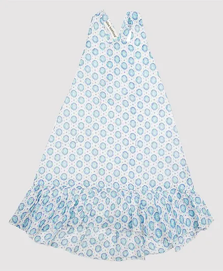 Nino Bambino 100% Organic Cotton Sleeveless Circle Print A Line Dress - Light Blue