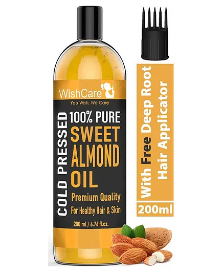 WishCare Pure Cold Pressed Sweet Almond Oil With Applicator - 200 ml