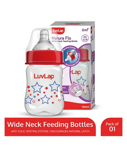 Luvlap Anti-Colic Wide Neck Natura Flo Baby Feeding Bottle, 150ml