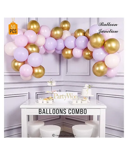 Balloon Junction Pastel Purple , Cream and Gold Chrome Balloons  - Pack of 50