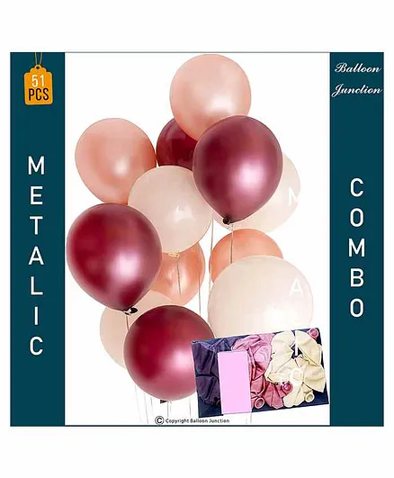 Balloon Junction Burgundy , Metallic Rose Gold , Pastel Cream  Balloons - Pack of 51