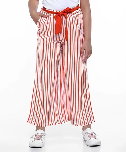 Pine Kids Full Length Stripe Palazzo - White Red