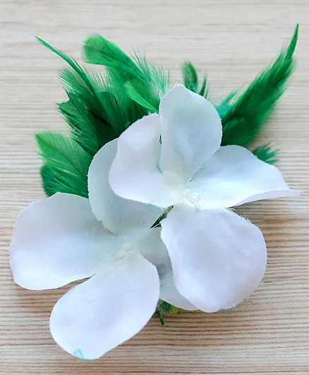 Pretty Ponytails Flower Applique Hair Clip - White & Green