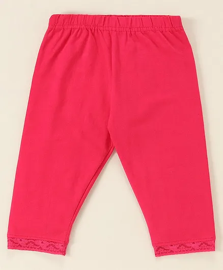 Babyhug Lace Border Three Fourth Leggings - Dark Pink