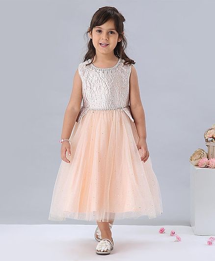 Mark & Mia Sleeveless Frock with Textured Shimmer Bodice - Peach Silver