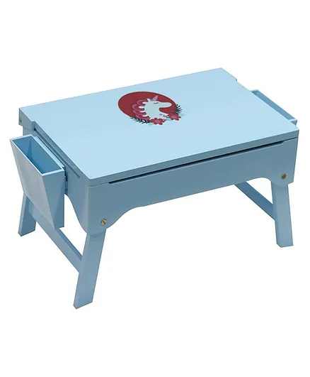 Kidoz Unicorn Blue Wooden Foldable Study Table With Storage and Pinboard - Blue