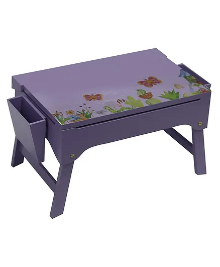 Kidoz Butterfly Mauve Wooden Foldable Study Table With Storage and Pinboard - Purple