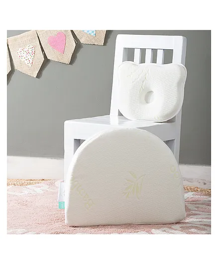 The White Willow Baby Neck Support and C Shaped Wedge Pillow Set - White Green 