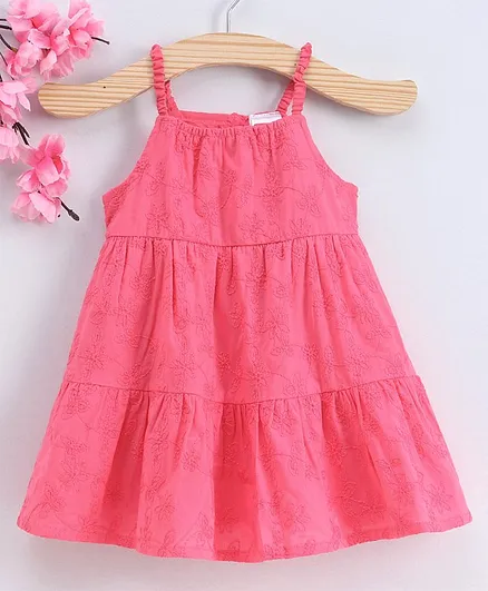 Babyhug Sleeveless Frock Floral Embroidery - Pink
