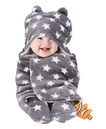 BeyBee® 3 in 1 Baby Blanket Wrapper-Sleeping Bag for New Born Babies - Grey Star