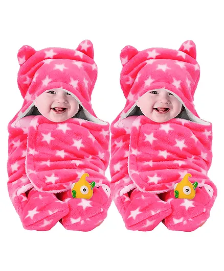 BeyBee 3 in 1 Star Blanket/Sleeping Bag for New Born Babies Combo Pack of 2 - Pink