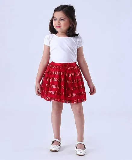 Babyhug Party Wear Sequins Skirt - Red