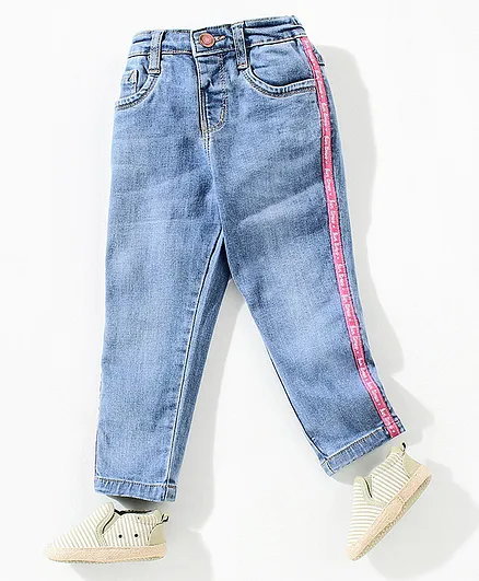 Babyhug Full Length Washed Jeans - Blue