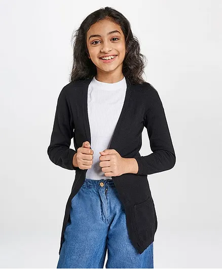 Global Desi Girl Solid Full Sleeves Jacket - Black