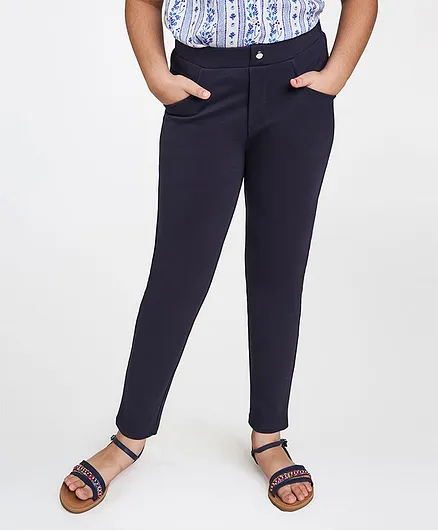 Global Desi Girl Solid Full Length Trousers - Navy