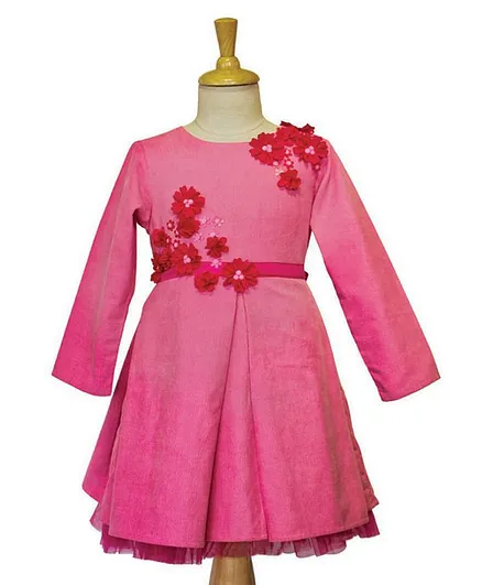 A Little Fable Full Sleeves Floral Embellished Dress - Pink