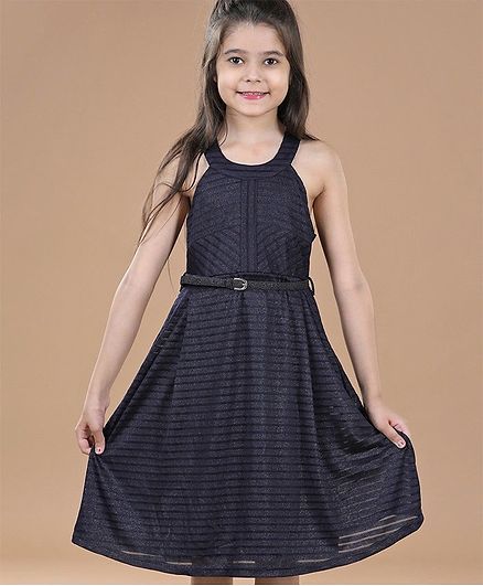 Hola Bonita Sleeveless A Line Party Frock - Navy Blue