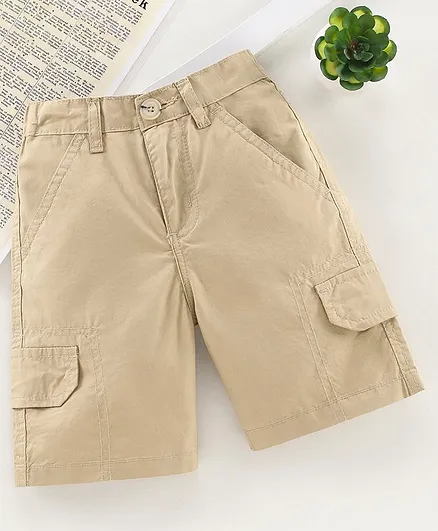 Babyhug Solid Shorts with Pockets - Beige