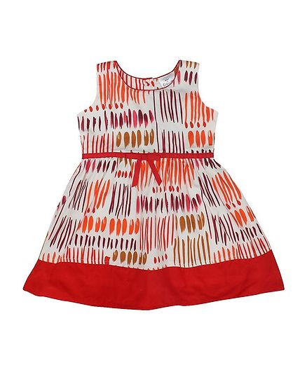 Discount on Doodle Girls Clothing Sleeveless Printed Dress – Red at Rs. 628.26