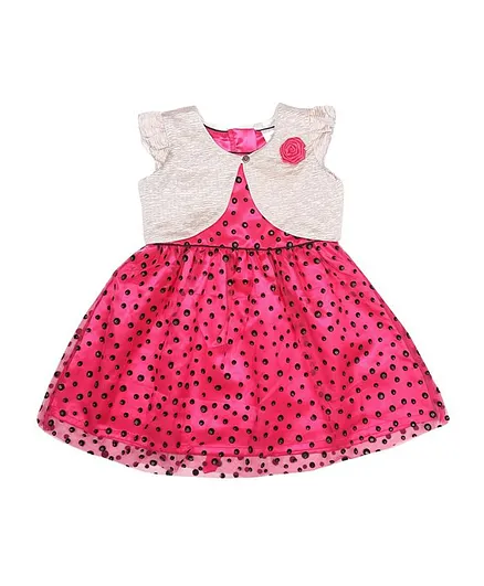 Doodle Girls Clothing Cap Sleeves Polka Dots Print Dress With Shrug - Pink