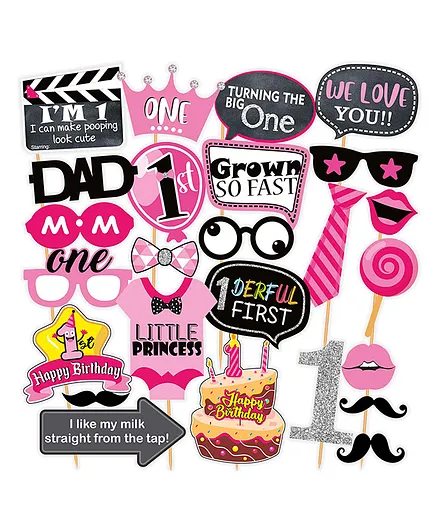 Syga First Birthday Photo Booth Props Pink - Pack Of 26