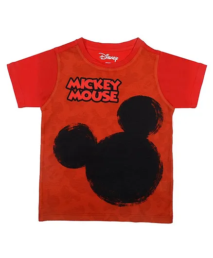 Disney By Crossroads Mickey Mouse Text Print Half Sleeves Tee - Red