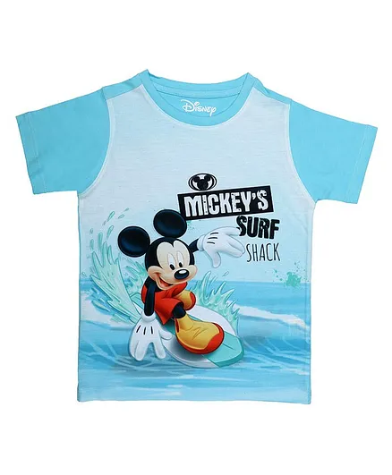 Disney By Crossroads Half Sleeves Mickey Mouse Family Character Print T-shirt - Sky Blue
