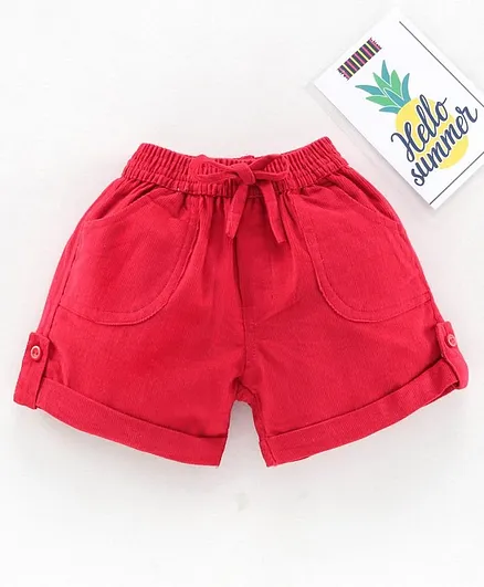 Wonderchild Front Pocketed Drawstring Shorts - Red