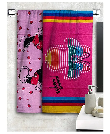 Athom Trendz Disney Minnie & Mickey Mouse Printed Large Bath Towels Pack of 2 - Multicolour