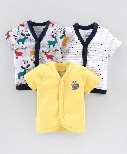 BUMZEE Half Sleeves Pack Of 3 Striped & Animal Print Vests - Multi Color